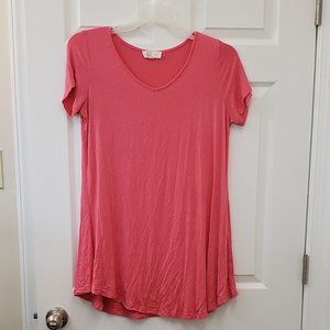 Pink slinky soft Vscoop neck, short sleeve tunic blouse, XL